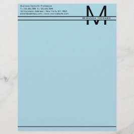 Papel Timbrado Monograma Mínimo Simples Azul, Azul, Letterhead