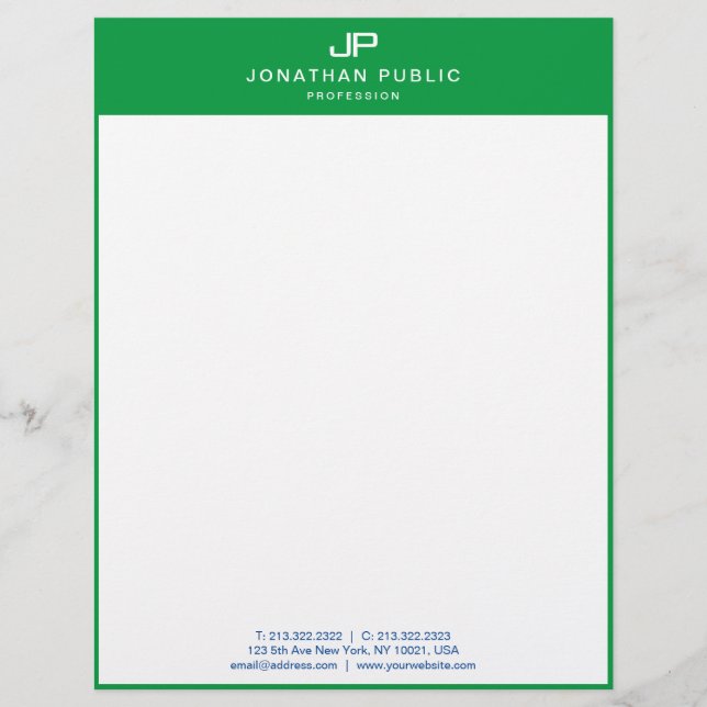 Papel Timbrado Monograma Modelo Verde Branco Inicial Personalizáv (Frente)