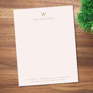 Papel Timbrado Monograma moderno em rosa bege dourado em letra cu