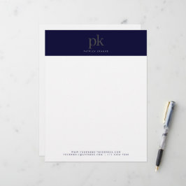 Papel Timbrado Monograma Moderno Minimalista Azul Escuro