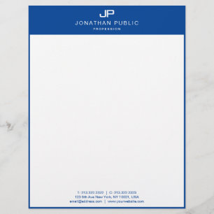 Papel Timbrado Monograma Moderno Personalizado Modelo Azul Azul A