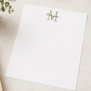 Papel Timbrado Monograma Moderno Preto Dourado