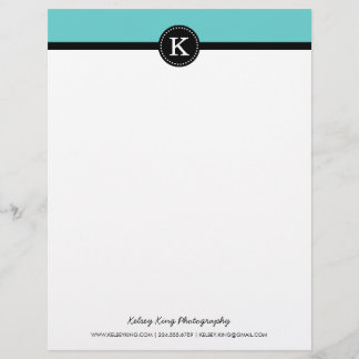 Papel Timbrado Monograma Personalizado Moderno Negro e Turquesa