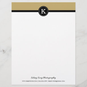 Papel Timbrado Monograma Personalizado Moderno Preto e Dourado