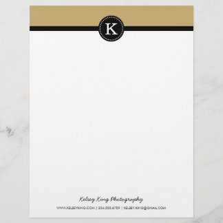 Papel Timbrado Monograma Personalizado Moderno Preto e Dourado