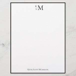 Papel Timbrado Monograma Preto Branco Profissional Elegante