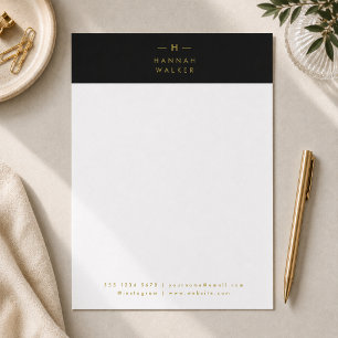 Papel Timbrado Monograma Preto Dourado Moderno Minimalista Eleg