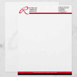 Papel Timbrado Monograma Profissional em Negócios Vermelhos