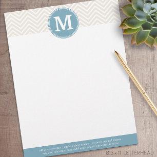 Papel Timbrado Monogramas personalizados de Pastel Blue e Linen C