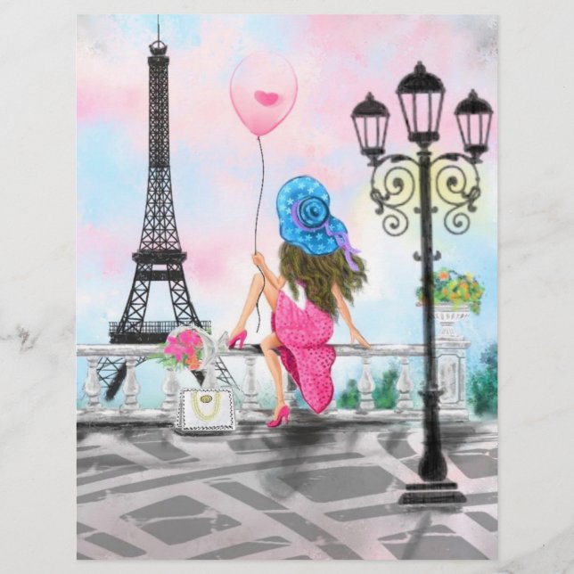 Papel Timbrado Mulher Em Paris Eiffel Tower Letterhead (Verso)