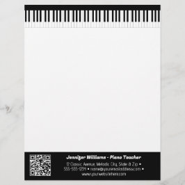 Papel Timbrado Músico Piano Keys Music Business Código QR