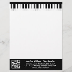 Papel Timbrado Músico Piano Keys Music Business Código QR