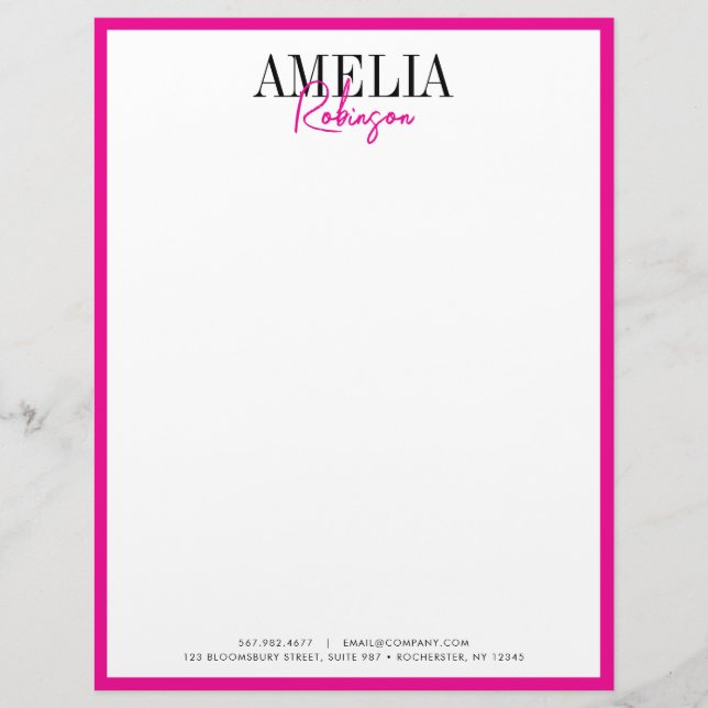 Papel Timbrado Na moda Letreiro-cabeça-de-chic-rosa-preto (Frente)