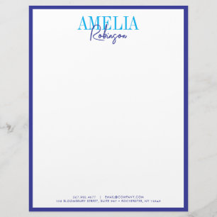 Papel Timbrado Na moda Letterhead de Contraste Chic Azul