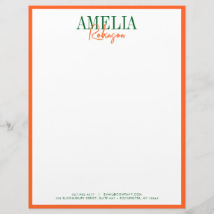 Papel Timbrado Na moda Letterhead de Contraste Chic Laranja Verde