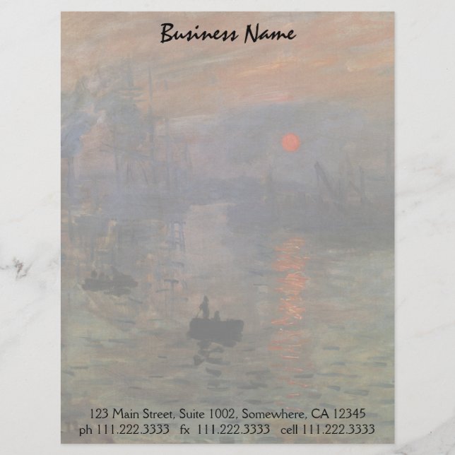Papel Timbrado Nascer do sol por Claude Monet, arte da impressão (Frente)