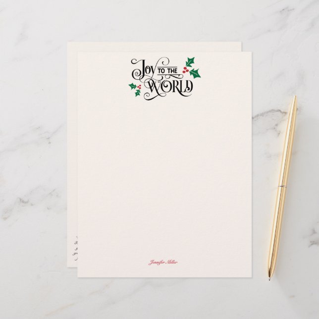 Papel Timbrado Natividade no verso Joy To The World w Signature (Frente/Verso In Situ)