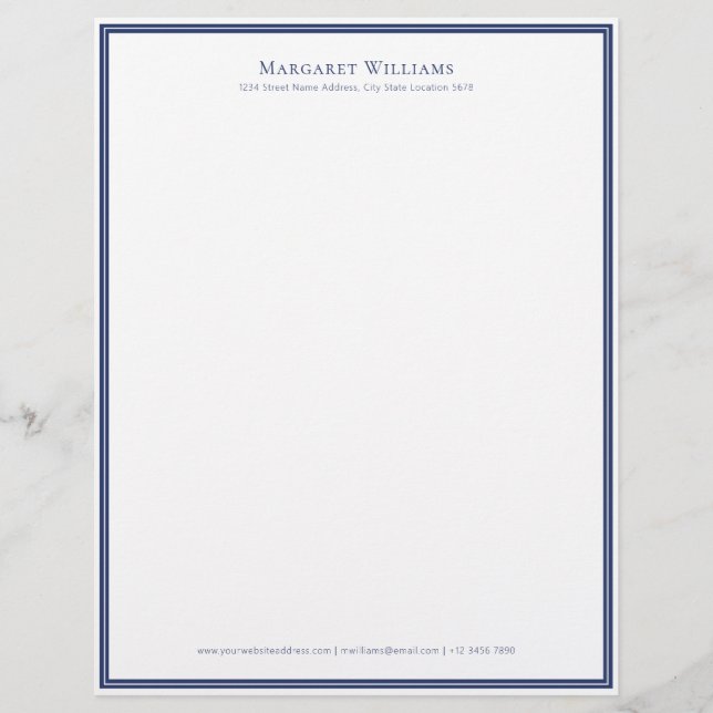 Papel Timbrado Navy Blue Border Office Professional (Frente)