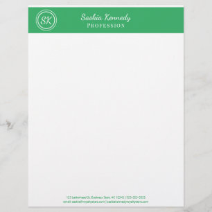 Papel Timbrado Negócios de Monograma Profissional Verde Elegante