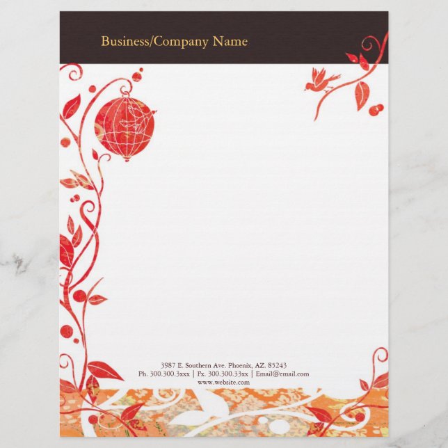 Papel Timbrado Negócios de Pássaros Românticos Chic (Frente)