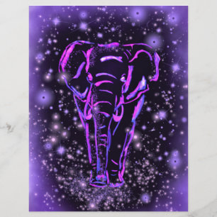 Papel Timbrado Neon Purple Elephant Andando À Noite Estrelada