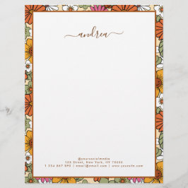 Papel Timbrado Nome do Script de Negócios Floral e Personalizado 