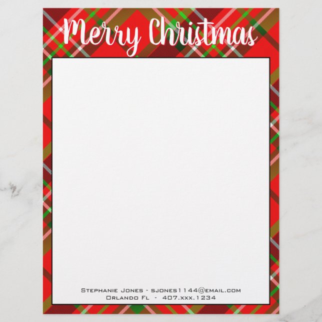 Papel Timbrado Nome Merry Christmas Red/Green Tartan Xadrez (Frente)