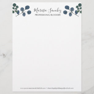 Papel Timbrado Nome Moderno do Script Eucalyptus Watercolor