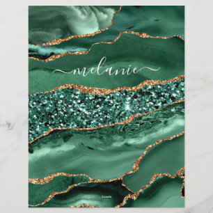 Papel Timbrado Nome Personalizado do Marble de Geodo Glitter Verd