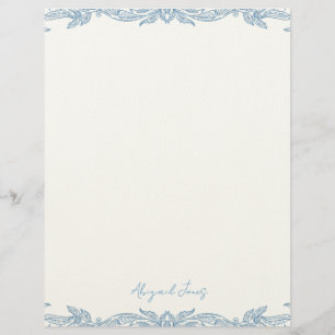 Papel Timbrado Nome Personalizado em Roteiro Azul Vintage