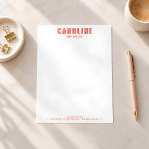 Papel Timbrado Nome Personalizado Tipografia Retro Rosa e Laranja