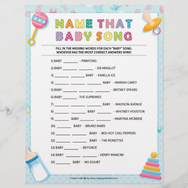 Papel Timbrado Nome Que Música Bebê [Baby Basics Blue] (Frente)