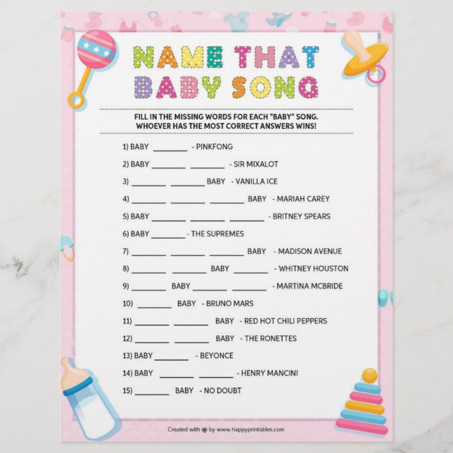 Papel Timbrado Nomeie Essa Música Bebê [Bebê Basics Pink] (Frente)