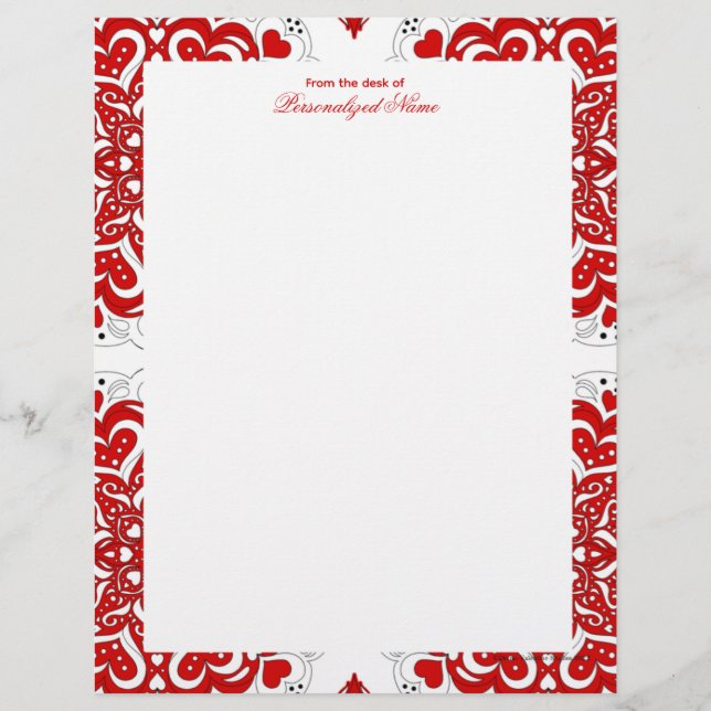 Papel Timbrado Notas de Amor Itriciadas - Vermelho Sem Linhas (Frente)