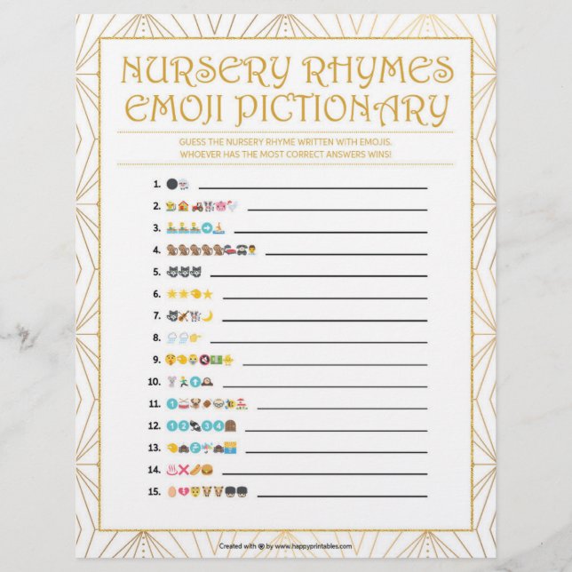 Papel Timbrado Nursery Rhymes Emoji [Linhas de Ouro] (Frente)