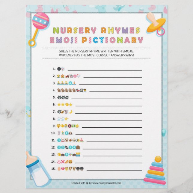 Papel Timbrado Nursery Rhymes Emoji Pictionary [Baby Basics Blue] (Frente)