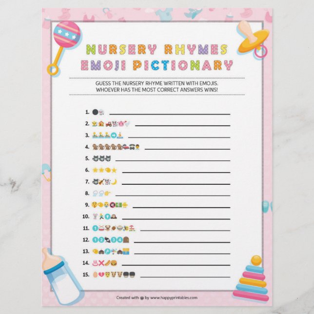 Papel Timbrado Nursery Rhymes Emoji Pictionary [Baby Basics Pink] (Frente)