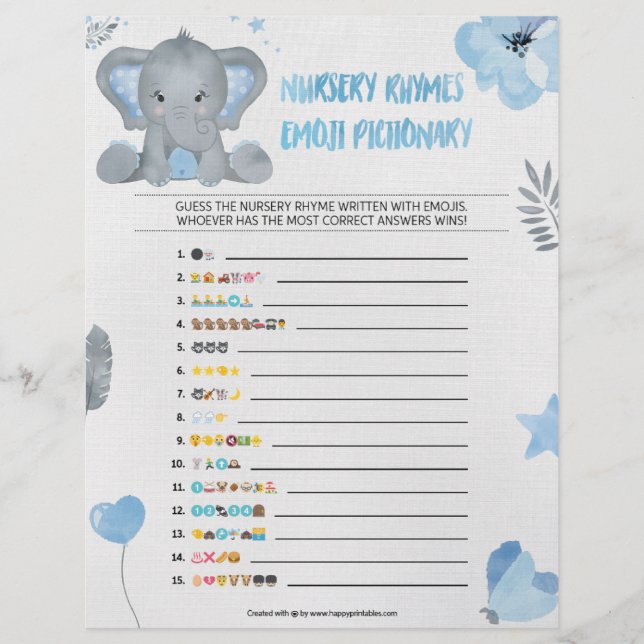 Papel Timbrado Nursery Rhymes Emoji Pictionary [Baby Elephant] (Frente)