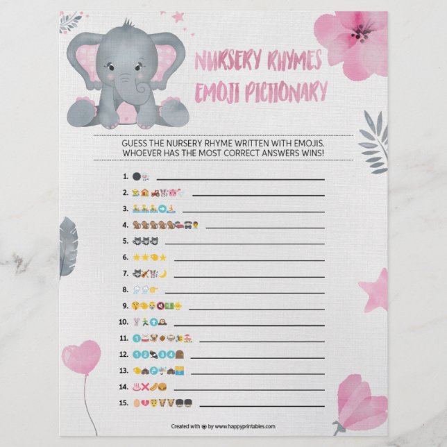 Papel Timbrado Nursery Rhymes Emoji Pictionary [Baby Elephant] (Frente)