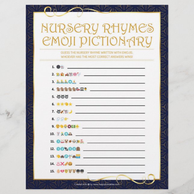Papel Timbrado Nursery Rhymes Emoji Pictionary [Ouro Blue] (Frente)
