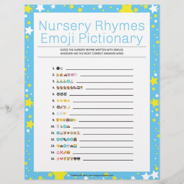 Papel Timbrado Nursery Rhymes Emoji Pictionary [Starry Night Blue (Frente)