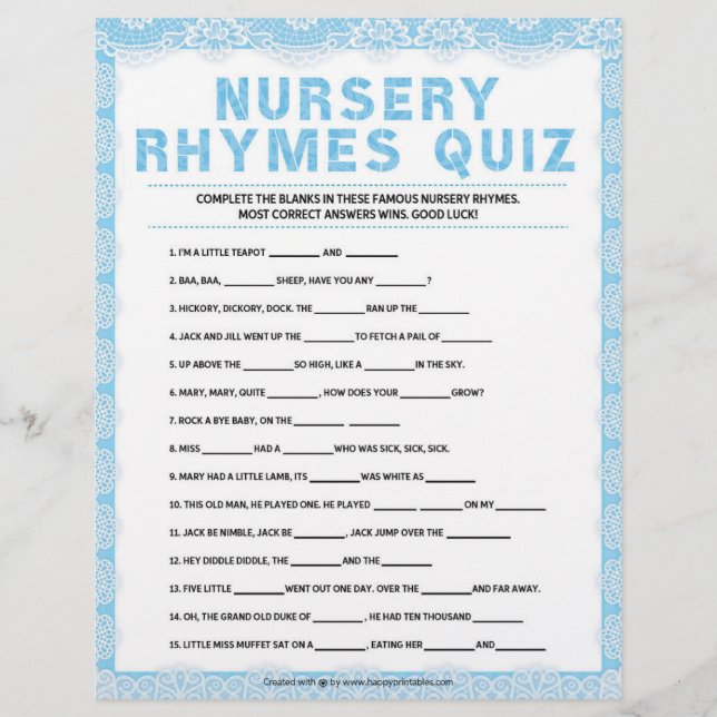 Papel Timbrado Nursery Rhymes Quiz [Luxury Lace [Blue] (Frente)