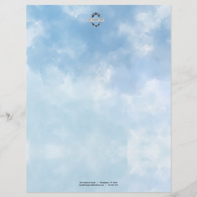 Papel Timbrado Nuvem Aquarela Céu Azul Suave (Frente)