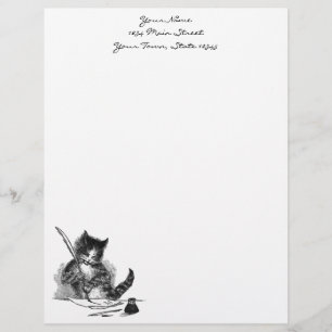 Papel Timbrado O gato do vintage escrevendo uma letra