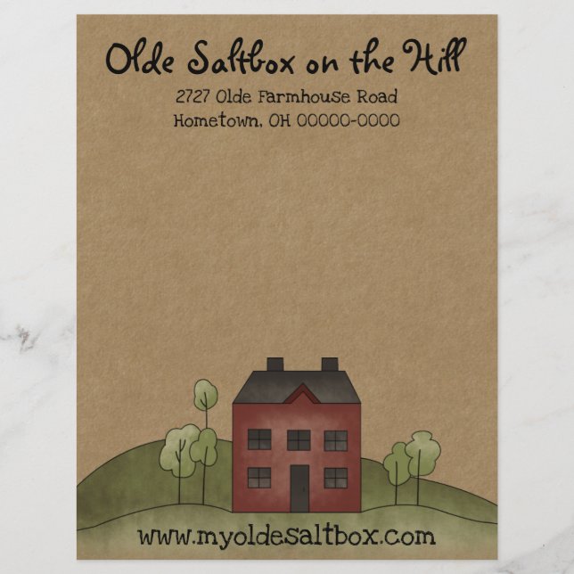 Papel Timbrado Olde Red Saltbox Primitivo Letterhead (Frente)