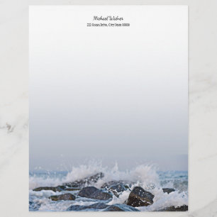 Papel Timbrado Ondas de Cruzamento de Aquarelas do Oceano Escadas