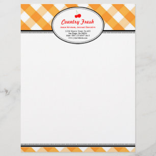 Papel Timbrado Orange Gingham country rusticy red cherry pessoal