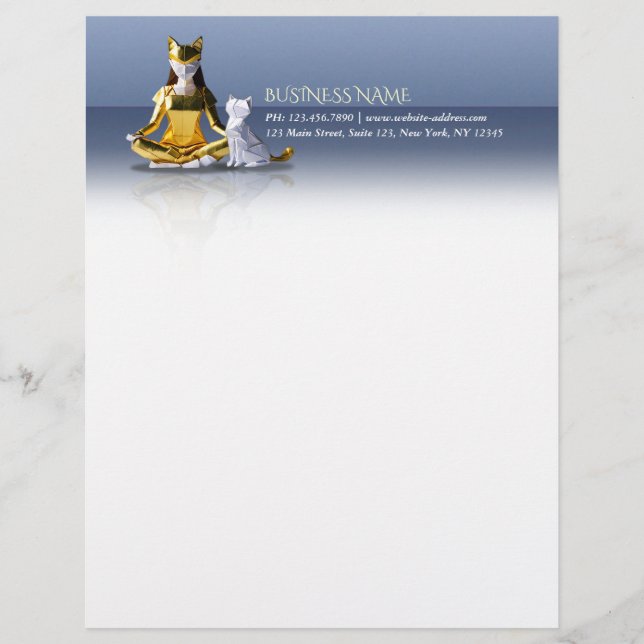 Papel Timbrado Origami Gold Foil Yoga Meditando Mulher-Gato (Frente)