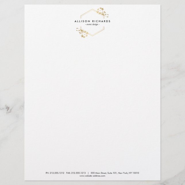 Papel Timbrado Ornamentado Dourado Vine e Folha Emblem Letterhead (Frente)