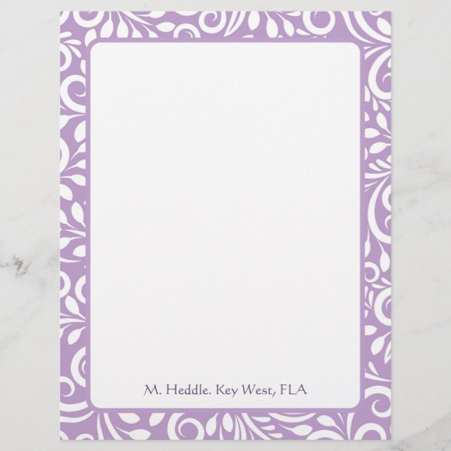 Papel Timbrado Ornamentado Mauve Art Deco Personalizado Letterhea (Frente)